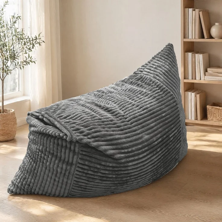 Sitzsack aus Cord, 3-in-1 als Sessel, Sofa und Liegefläche, 208cm×125cm×42cm, Hellgrau – Bild 2