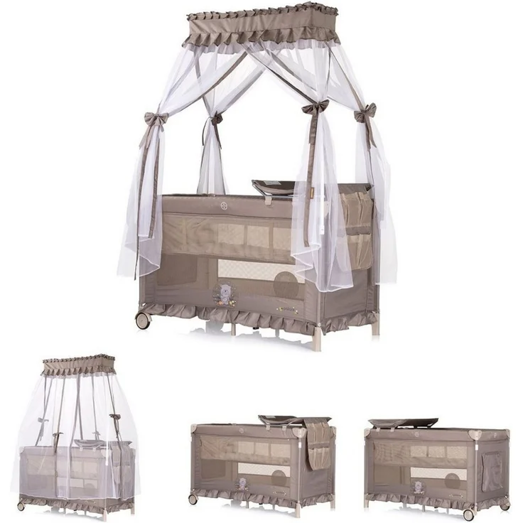 Chipolino Reisebett Palace, Baldachin Moskitonetz zwei Ebenen Wickelauflage beige braun – Bild 5