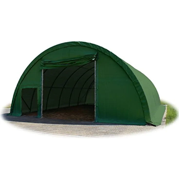 TOOLPORT Rundbogenhalle Zelthalle 9,15x12x4,5m, robuste PVC-Plane 2300N, wasserdicht und UV-beständig, grün