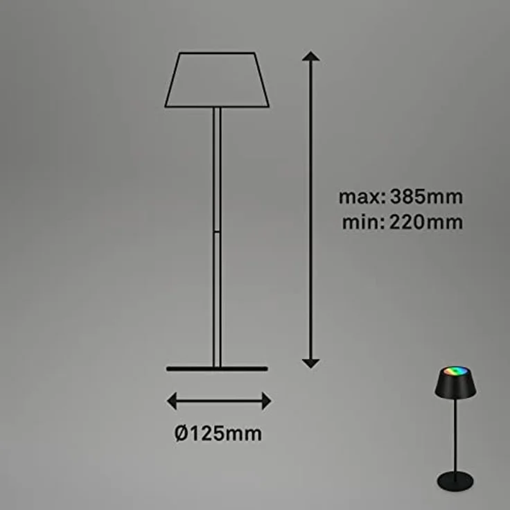BRILONER – LED Tischlampe Kabellos, RGB Nachttischlampe Touch, Schreibtischlampe, Leselampe, Tischleuchte Outdoor & Indoor, USB-C, Camping Lampe, Warmweißes Licht und buntes Licht, Schwarz – Bild 7