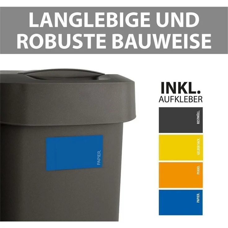 Hausfelder Mülleimer Abfalleimer 25 Liter mit Klapp. Schwingdeckell, 2er Set, 2x25 l, Made in Germany, mit Klapp- und Schwingdeckel, robuste Konstruktion – Bild 4
