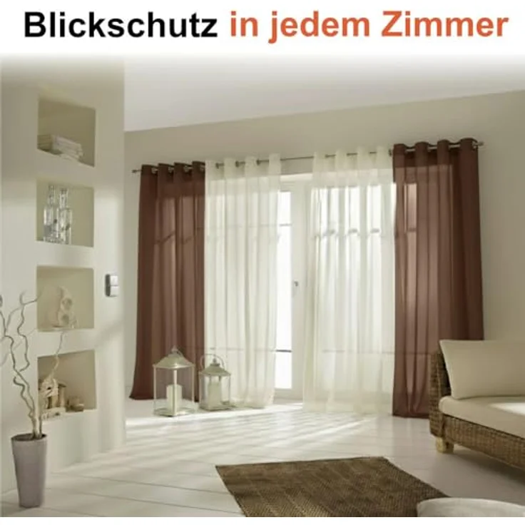 2er Set Ösenvorhang Voile 245 cm braun transparent - Farbe: Braun – Bild 3