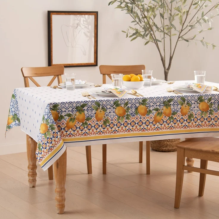 Elrene Home Fashions Capri Zitronen-Tischdecke, doppelseitig, mediterraner Stoff, rechteckig, 152,4x365,8 cm – Bild 1