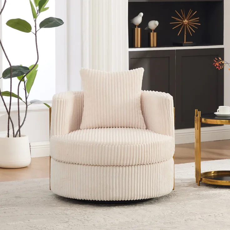 Abrihome Drehsessel mit 360°-Drehfunktion und Stauraum, Beige, 76x79x78 cm
