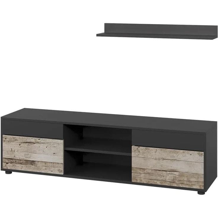 Wohnwand Berno Schwarz/Sandeiche 2 Teile Vicco – Bild 1