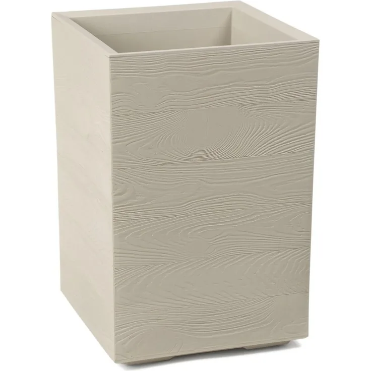 LAMELA Pflanzkübel mit Rollen Höhe 60 cm, 36L – Blumentopf aus Kunststoff in Holzoptik – Übertopf mit Wasserablauf – Modern für Innen & Außen - Wetterfest & Pflegeleicht, Beige