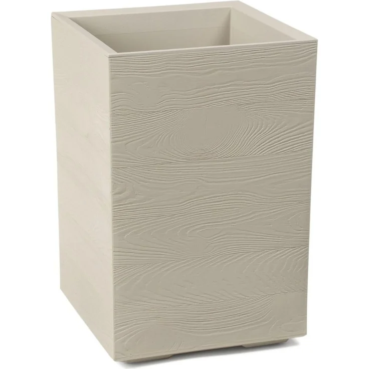 LAMELA Pflanzkübel mit Rollen Höhe 60 cm, 36L – Blumentopf aus Kunststoff in Holzoptik – Übertopf mit Wasserablauf – Modern für Innen & Außen - Wetterfest & Pflegeleicht, Beige – Bild 1