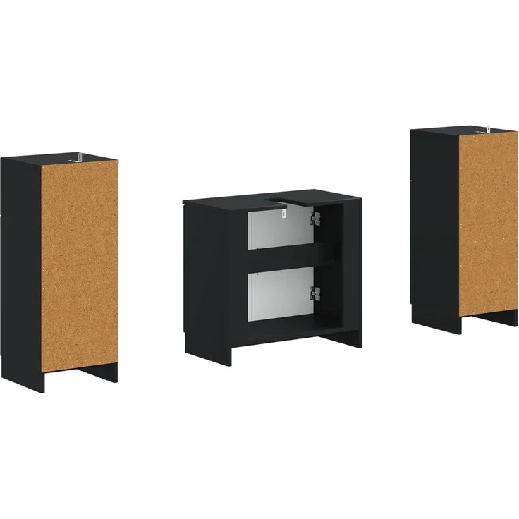 vidaXL 3-teiliges Badezimmer-Schranksystem UTRECHT 3 stk. Schwarz 3418054 – Bild 5