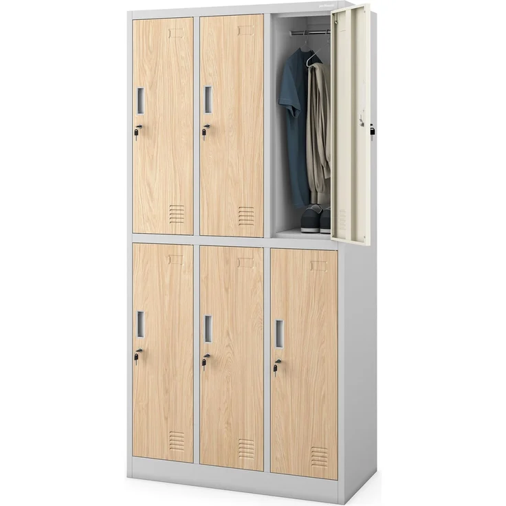 Jan Nowak Arbeitsschutz Garderobenschrank abschließbar, Metallschrank mit 6 Fächern, Spindschrank Stahl mit Kleiderstange, Umkleideschrank für Personal, Betrieb und Sozialraum, 185 x 90 x 45 cm