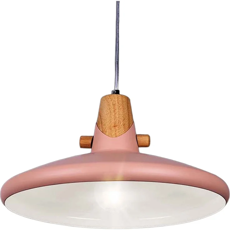 Hängeleuchte, pink, Metall, Holzoptik, H 150 cm – Bild 8