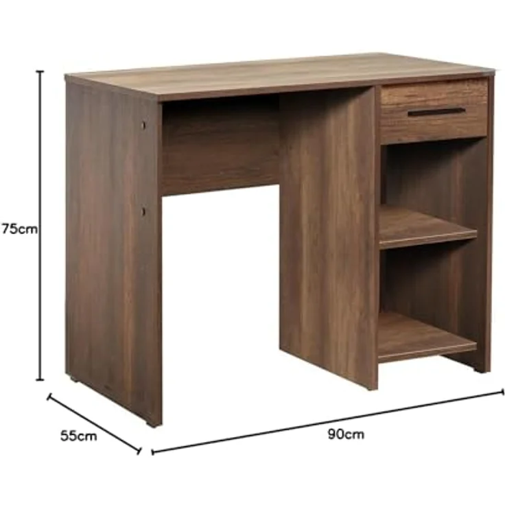 Stylish Study Desk, Oslo & Walnut, 90 x 75 x 55 cm | 100% Melamine Coated Particle Board, 16 mm Thickness | Ideal for Modern Home Office & Study – Bild 2