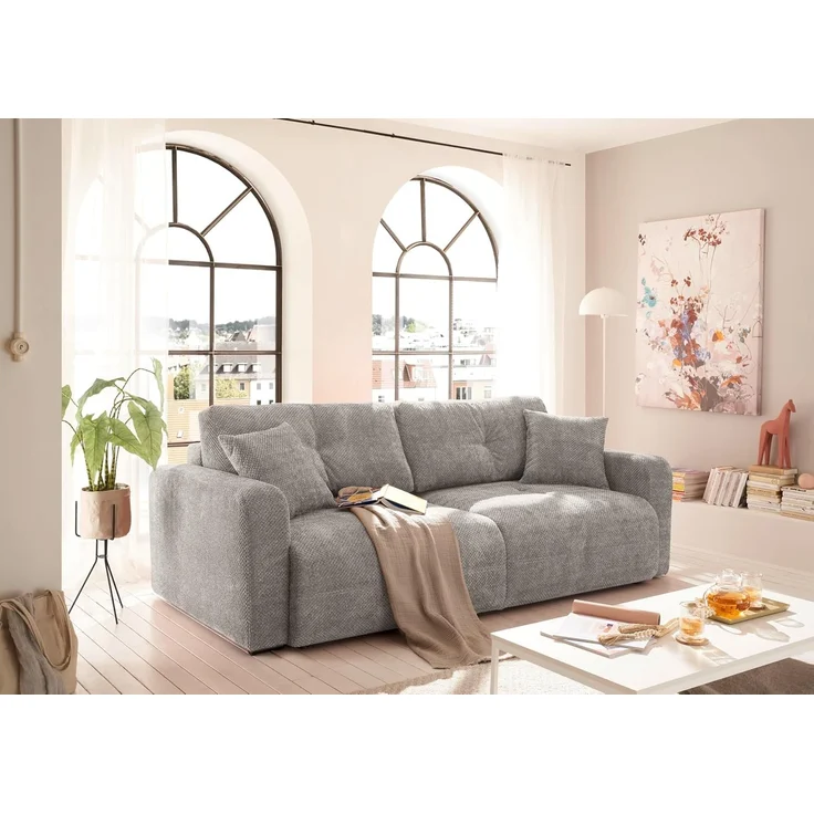 Schlafsofa Bullet von ED Exciting Design – Komfortables Mikrofaser-Sofa mit Nosagfederung Farbe Taupe, Bettkasten und Liftbeschlag – Bild 1