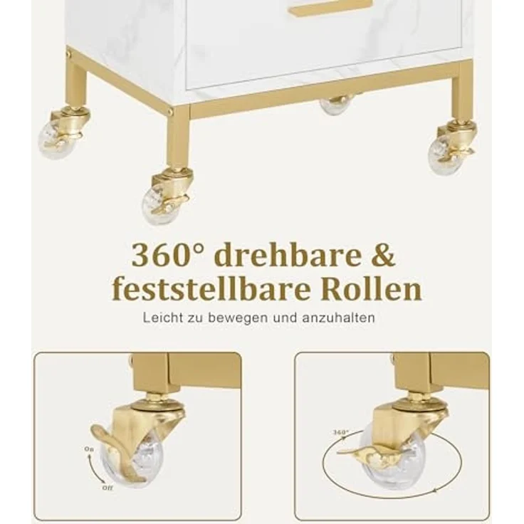 M MCombo Servierwagen mit Rollen & 4 Schubladen, Rollwagen Friseurwagen Weiß, Salon Trolley mit Ablage, Moderner Arbeitswagen für Bad Wohnzimmer, 0062 – Bild 5