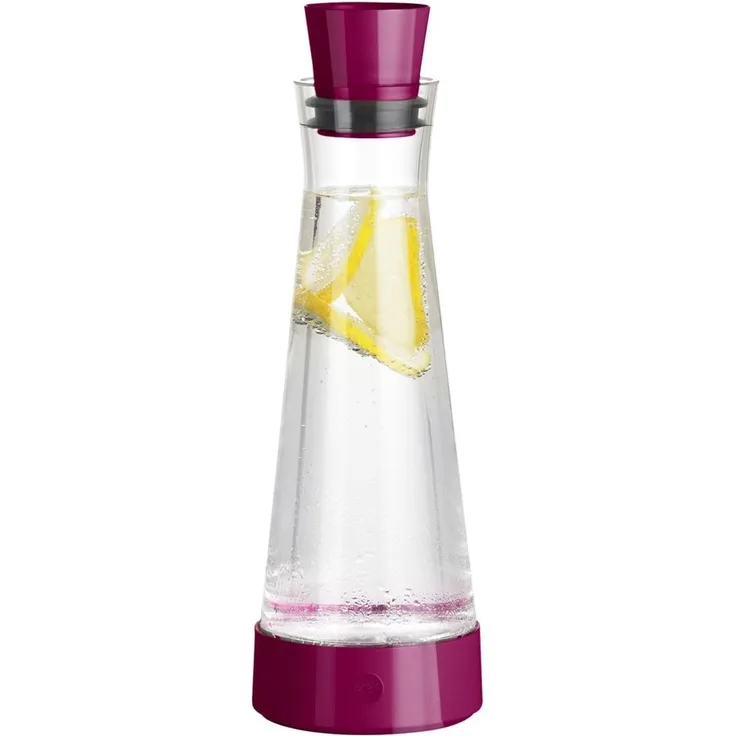 Emsa 515477 Flow Slim Friends Glas Karaffe, Fassungsvermögen: 1 Liter, 12 x 12 x 35,7 cm, Himbeere