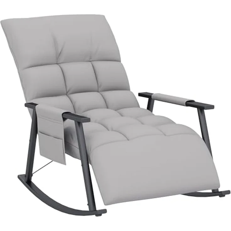 HOMCOM Schaukelstuhl mit verstellbarer Rückenlehne und Fußstütze (Schaukelsessel, 1 St), für Wohnzimmer, Schlafzimmer, Grau – Bild 1
