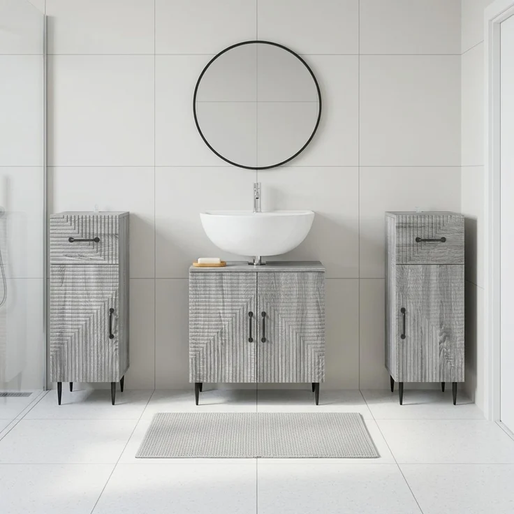 vidaXL 3-teiliges Badezimmer-Schranksystem HAARLEM 3 stk. Sonoma-Grau 3418023 – Bild 1