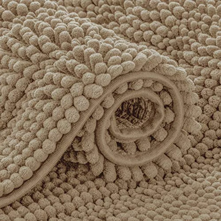 SUBRTEX Badezimmerteppich, Chenille, weich, rutschfest, gestreift, Plüsch-Badvorleger, Teppiche für Badezimmer, wasserabsorbierend, schnell trocknend, maschinenwaschbar (Sandfarben, 40,6x61 cm) – Bild 2