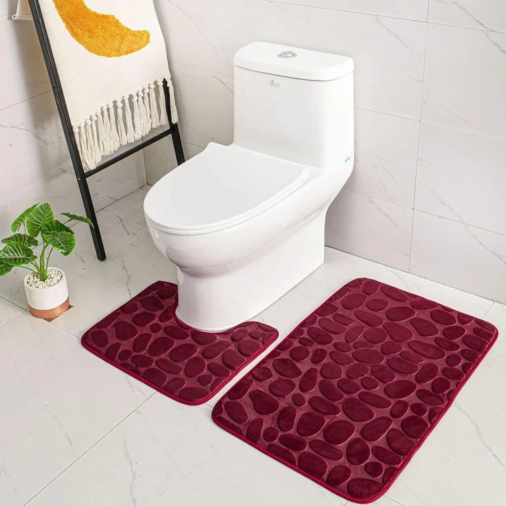 ele ELEOPTION 2 Stück rutschfeste Ständer Badematten Set atmungsaktivem Memory-Schaum Bad-Teppiche angenehm weiches Wasser saugfähig WC Badezimmer Teppich rutschfest Ständer Unterstützung (Rot) – Bild 1