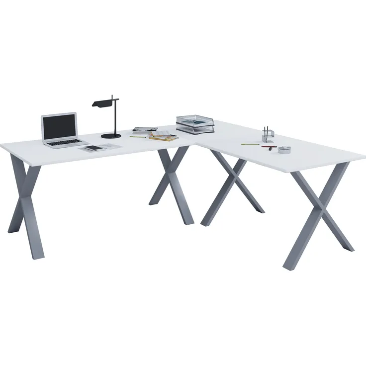 VCM Schreibtisch Lona 916544 Silber / Weiß H. 76 x B. 190 x T. 160 cm