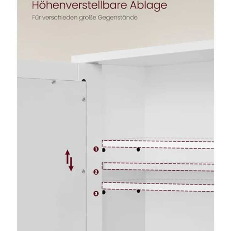 VASAGLE Spiegelschrank, Badschrank, Wandschrank, Hängeschrank mit 2 Spiegeltüren und offenem Fach, verstellbare Ablage, Wandmontage, 15 x 65 x 75 cm, weiß LHC012W01 – Bild 5