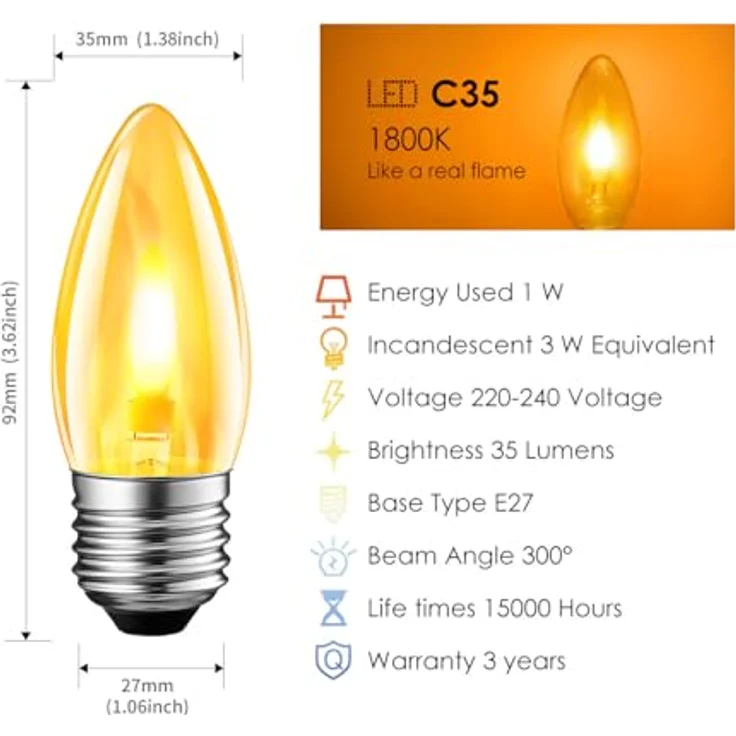 LVWIT E27 LED Flammeneffekt Warmweiss 1W Flammeneffekt Lampe Kerze Glühbirne, Flackernde LED Flackerlicht Stimmungslicht Flackerlampe für Zuhause Garten Bar Halloween Weihnachten, 1800K, 6er Pack – Bild 3