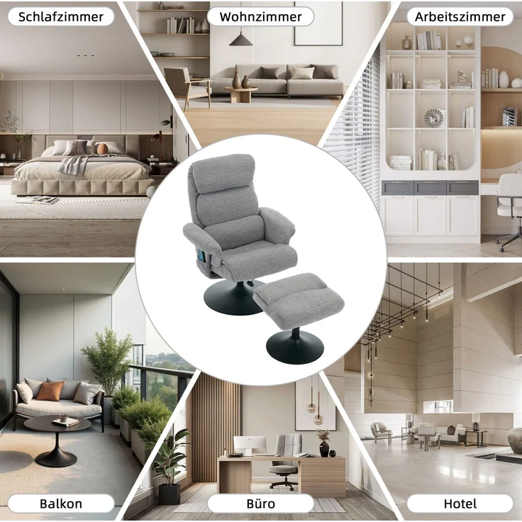DESVIAE Sessel mit 5-Punkt-Massage und Heizfunktion 75,5x100x77 cm Chenille Grau – Bild 5