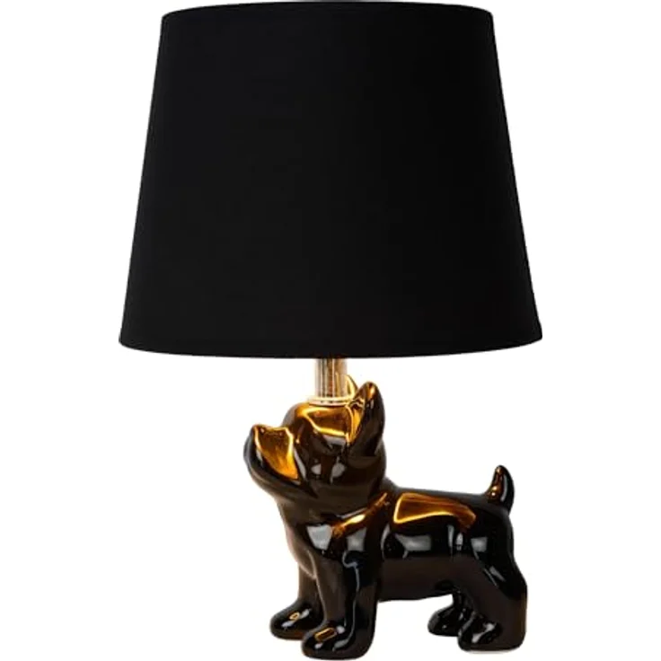 Lucide Sir Winston, Vintage Nachttischlampe mit Bulldoggen-Design und Leinenlampenschirm, 31,5 cm – Bild 1