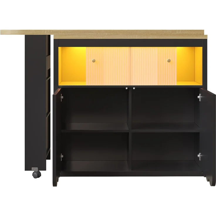 Merax Ausziehbarer Bartisch mit Stauraum(135-205×39×100cm) , Moderner Beweglicher Bar Table, Teleskopischer Bartisch mit LED, Stehtisch Bistrotisch, Schwarz – Bild 9