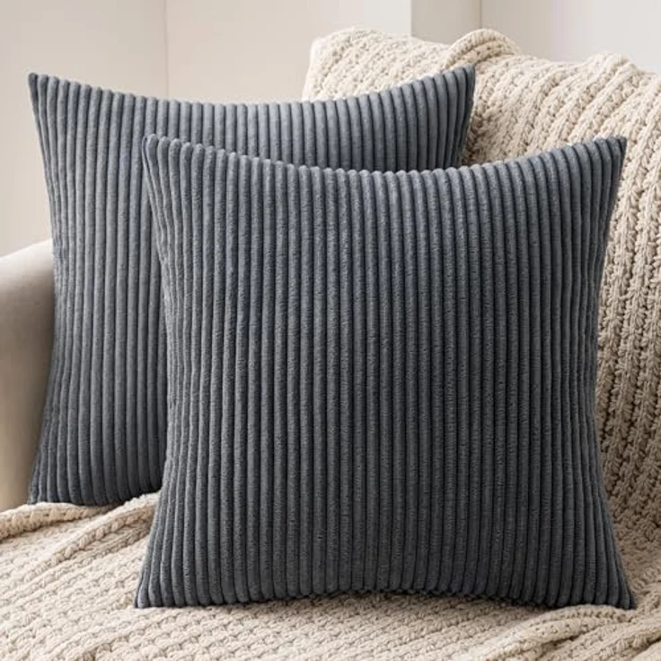 MIULEE 2er Set Kissenbezüge Kord Kissenhülle Dekorative Kissenbezug Sofakissen Couchkissen Dekokissen Zierkissenbezug Deko Kissenhülle mit Verstecktem Reißverschluss 40x40 cm Grau – Bild 2