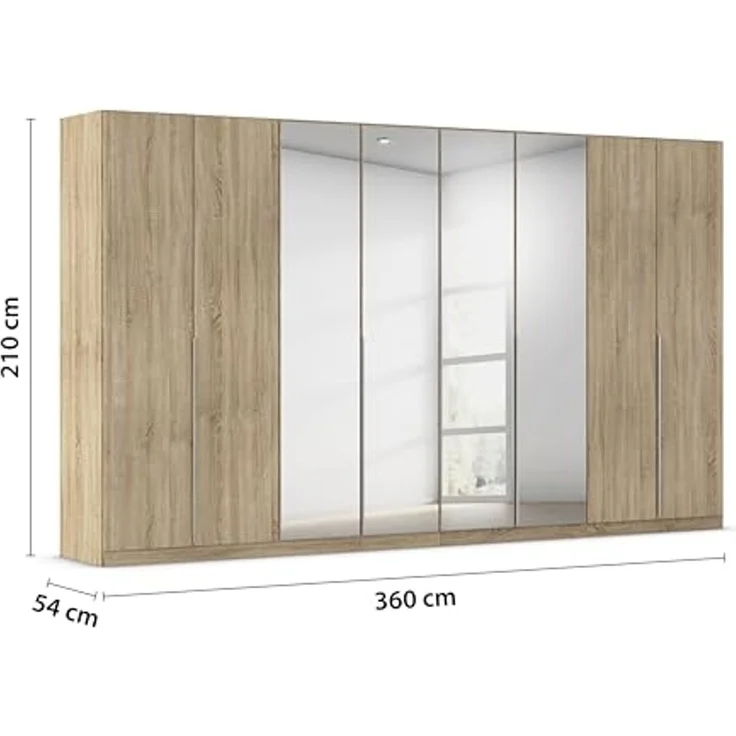 Rauch Möbel Alabama, Kleiderschrank für Schlafzimmer, Kinderzimmer, Wohnzimmer, Garderobe, Flur, 8-türig, Spiegel, mit Zubehör Premium, Farbe Eiche Sonoma, Holz, Breite 360 cm – Bild 3