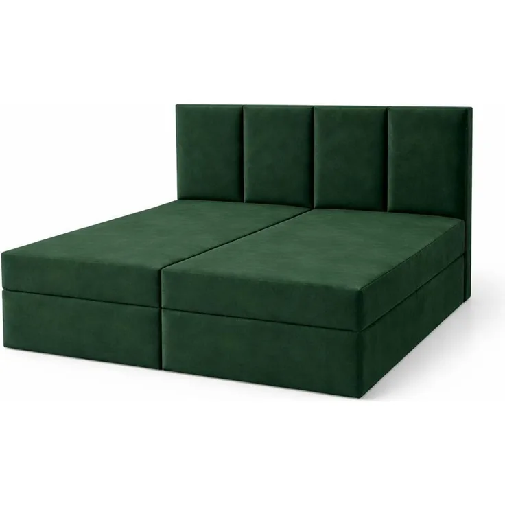 KRISAN MÖBEL Kontinentalbett DREAM1 Dunkelgrün, Premium-Komfort für Ihr Schlafzimmer mit 2 Bettkasten, Bonell-Federkern Matratze und Topper Grün, 180 x 200 cm