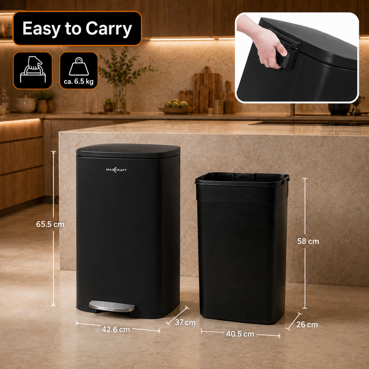 MAXCRAFT Mülleimer / Treteimer mit Soft Close Deckel - 50 Liter in Schwarz – Bild 5