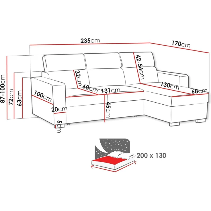 Mirjan24 Ecksofa Porabi 2rLC (Farbe: Margo 227.11), 87 x 170 x 235 cm – Bild 3