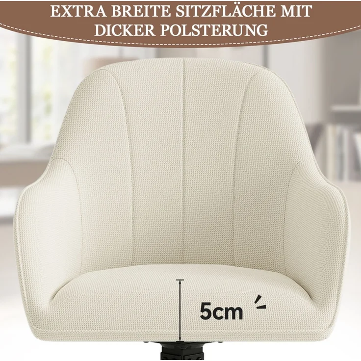 Hawthyhome 4-Fußstuhl Esszimmerstuhl drehbar mit Armlehne, 360° Drehfunktion, Samtbezug, stabiles schwarzes Metallgestell, moderner Küchenstuhl für Esszimmer, Wohnzimmer, Büro & Homeoffice, Beige – Bild 3