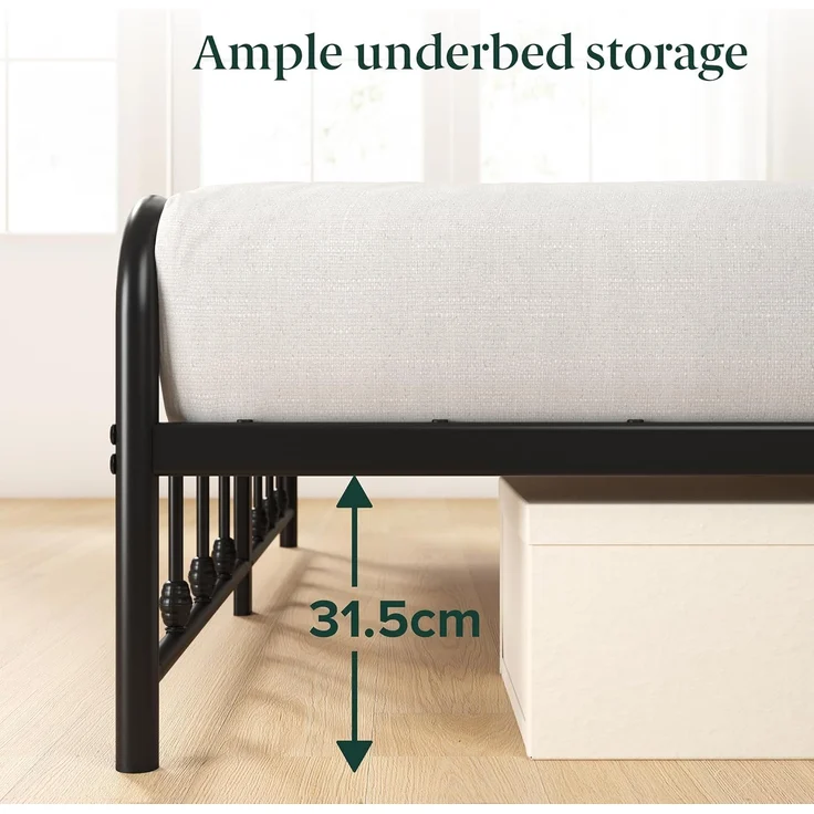 Zinus Florence Bett 90x200 cm – 35 cm hoch – Metallbettgestell mit Kopf- und Fußteil – Bett mit Lattenrost – Bettgestell im Vintage-Design – Stauraum unter dem Bett – Schwarz – Bild 2