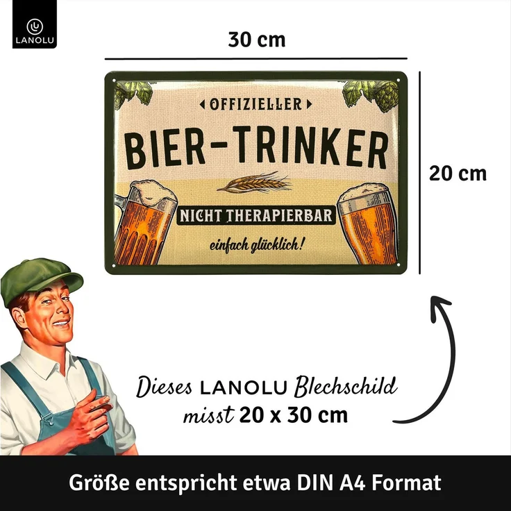 LANOLU Blechschild Bier trinker - 20x30cm – Metall – Mehrfarbig – 20130 – Bild 3