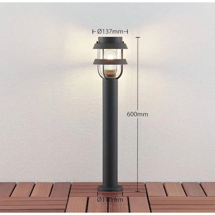 Lindby Außenleuchte Alvaro, spritzwassergeschützt, moderne Sockelleuchte in Schwarz, 1 flammig E27, für Terrasse, Garten und Balkon – Bild 5