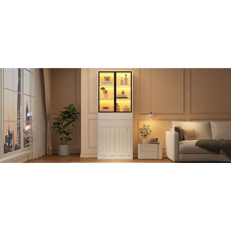 ZUBALIYA Schrank 70x34 cm mit LED-Beleuchtung mit Schubladen in Weiß, ideale Lösung für kleine Räume, robuste Verarbeitung, langlebige Materialien, einfache Selbstmontage – Bild 16
