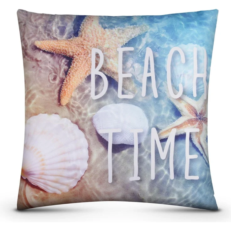 Outdoor Kissen mit Paspel ( 45 x 45 cm ) Dekokissen Garten - Reißverschluss - Schmutz- und Wasserabweisend - abnehmbarer Kissenbezug Beach Time 1er-Pack – Bild 1