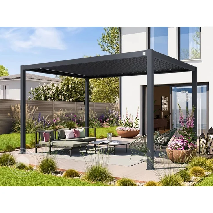 PRIMEYARD Pergola 3x4 m Aluminium-Pfosten mit Lamellendach aus Stahl anthrazitfarbeneTerrassenüberdachung – Bild 1