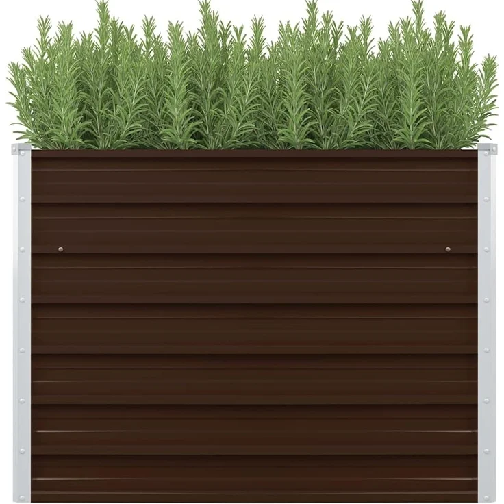 DELUKE® Hochbeet für Garten EMIL Quadrat Braun 100x100x77cm Verzinkter Stahl Hochbeet Metall Gartenbeet Kräuterbeet Blumenbeet Beet hoch Frühbeet für Garten Gemüsebeet – Bild 3