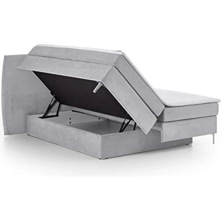 Atlantic Home Collection Boxspringbett LYNN, 180x200 cm, inkl. Bettkasten beidseitig und Topper (Härtegrad H2), hellgrau, ovales Kopfteil – Bild 5