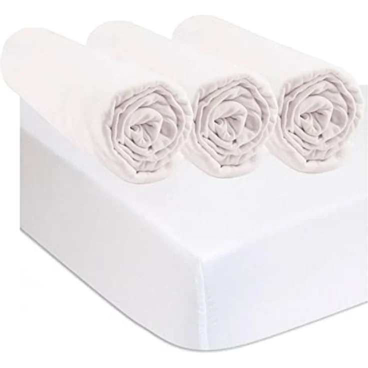 Set mit 3 Spannbettlaken, 40x80 cm, für Wiege, Babywanne + 2 Matratzenschoner, Größe 40x80 cm, 100% Baumwolle, weiß, ultraweich, atmungsaktiv, Oeko-Tex-Zertifiziert – Bild 2