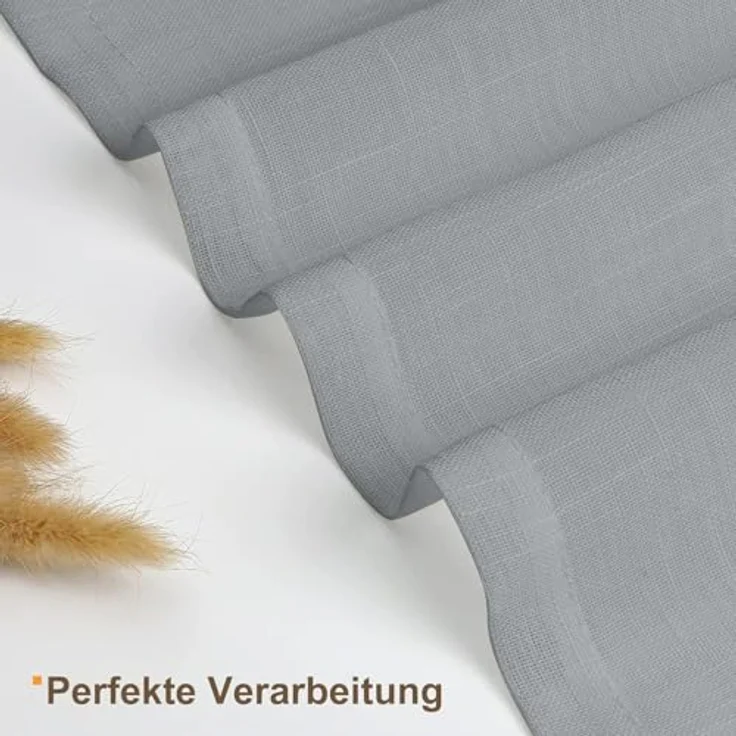 CUCRAF Leinen Voile Vorhänge mit Ösen Lichtfilterung Gardine für Schlafzimmer Wohnzimmer, Grau Blau, H245 x B140cm 2er Set – Bild 6