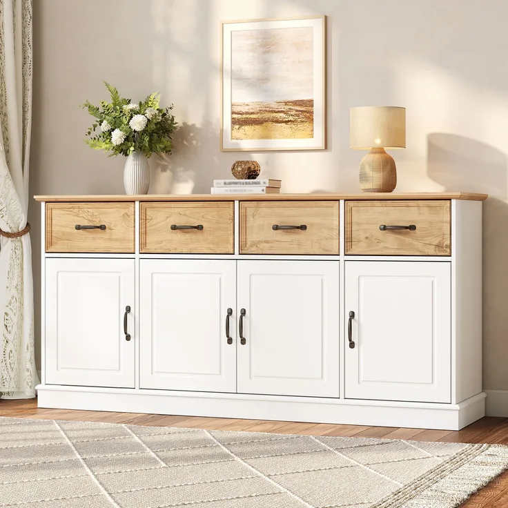 Sideboard B 160 x T 40 x H 78 cm aus MDF mit 4 Schubladen und höhenverstellbaren Einlegeböden