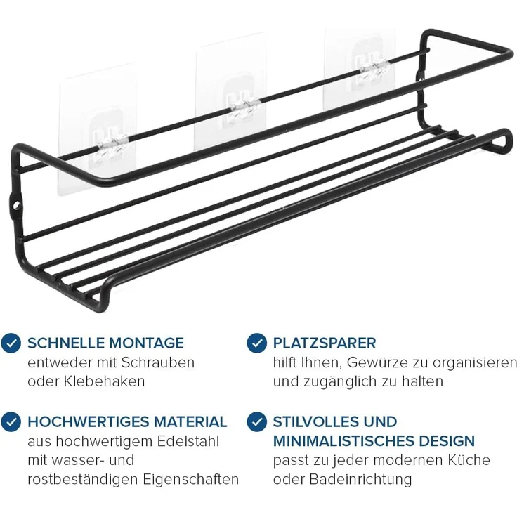 JOEJI’S KITCHEN GEWÜRZREGAL Rostfreier Stahl Schwarz 29 cm (H 6.3 x T 29.2 x B 5 cm) – Bild 3