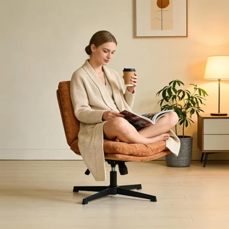 MEUBLE Cosy Sessel 360° Drehbar Loungestuhl mit höhenverstellbar Wippfunktion Lehnstühle Relaxsessel Polsterstuhl für Schlafzimmer Wohnzimmer, Stoff, Rot – Bild 4