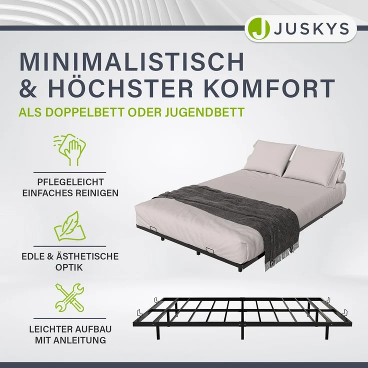 Juskys Metallbett Palamos 140x200 cm mit Matratze, Lattenrost & LED Beleuchtung - Schwebebett minimalistisch & modern - Bettgestell, Bett - Schwarz – Bild 3