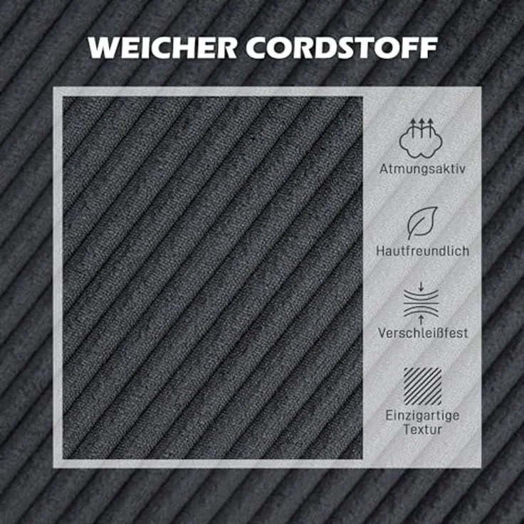 HOMCOM Ecksofa Sofa mit Chaiselongue Cord-Optik Hochdichtem Schaumstoff, bis 400 kg, L Form Couch 1 Teile, für Wohnzimmer, Schlafzimmer, 214 x 134 x 84 cm Dunkelgrau – Bild 6