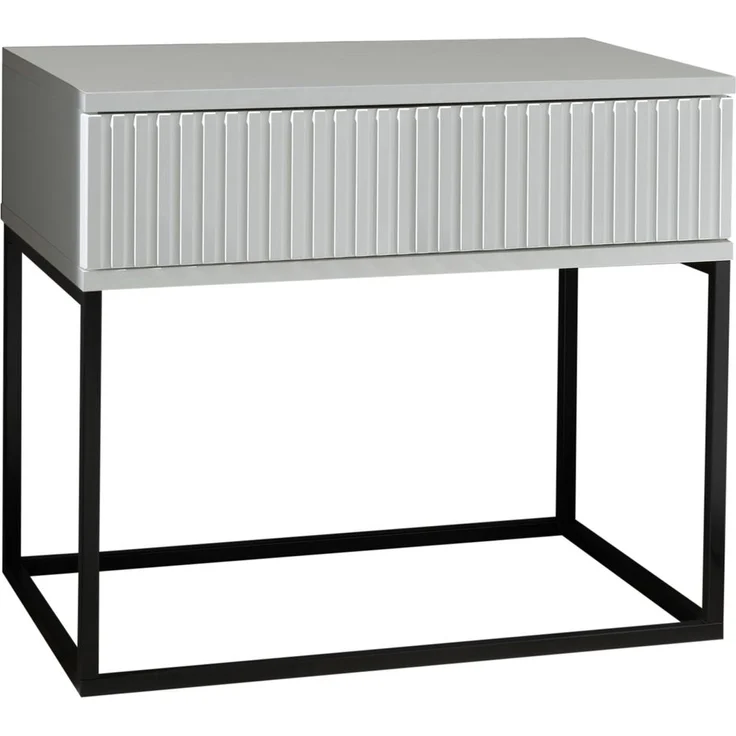 MARLE Nachttisch in Weiß - Moderner Nachtschrank mit Schublade und schwarzem Metallgestell - 60 x 52 x 38,5 cm (B/H/T) – Bild 5